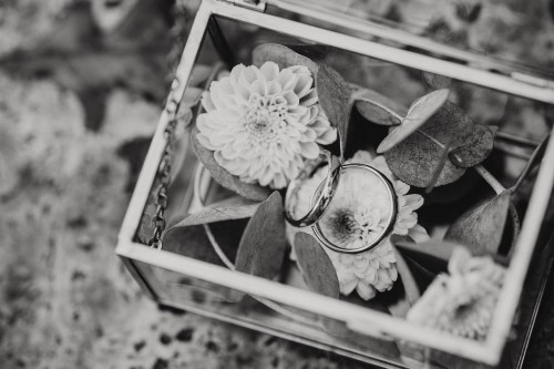 Ein schwarz-weißes Bild von einem Ringkästchen .